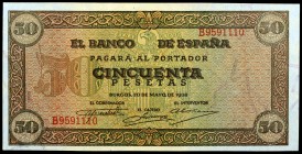 1938. Burgos. 50 pesetas. (Ed. D32a) (Ed. 431a). 20 de mayo. Serie B. S/C-.