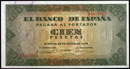 1938. Burgos. 100 pesetas. (Ed. D33a) (Ed. 432a). 20 de mayo. Serie B. Leve doblez. EBC+.