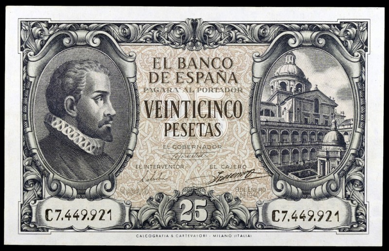 1940. 25 pesetas. (Ed. D37a) (Ed. 436a). 9 de enero, Juan de Herrera. Serie C. L...