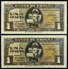 1940. 1 peseta. (Ed. D43a) (Ed. 442a). 4 de septiembre, Santa María. Pareja correlativa, serie C. Esquinas con dobleces. S/C-.