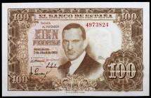1953. 100 pesetas. (Ed. D65) (Ed. 464). 7 de abril, Romero de Torres. Sin serie. Mínimo doblez central. Escaso. EBC+.
