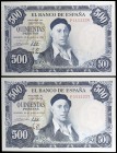 1954. 500 pesetas. (Ed. D69b) (Ed. 468b). 22 de julio, Zuloaga. Pareja correlativa, serie P. Leve doblez. EBC+.