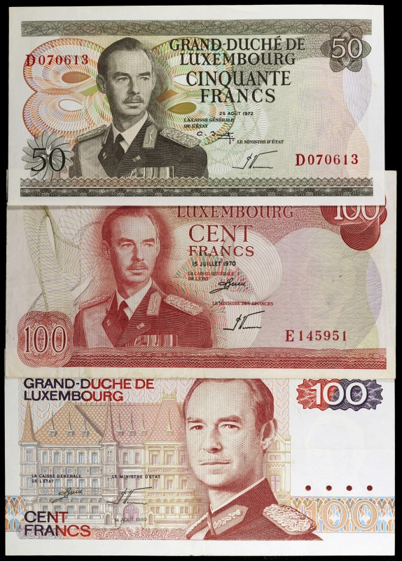 1970, 1972 y 1980. Luxemburgo. Gran Ducado de Luxemburgo. 50 y 100 francos (dos)...