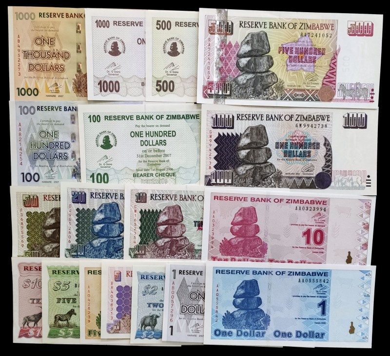 Zimbabwe. 18 billetes de distintos valores y fechas. EBC/S/C.