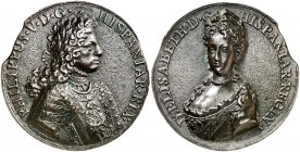 1715. Felipe V. Boda de Felipe V con Isabel de Farnesio. (MHE. 134, mismo ejemplar) (Ruiz Trapero 32) (V. 8) (Villena 158). 42,80 g. Ø48 mm. Bronce fu...