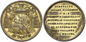 1740. Felipe V. Luis de Borbón, Cardenal de Toledo. (MHE. 151, mismo ejemplar). 20 g. Ø36 mm. Bronce dorado. MBC.