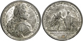 1710. Archiduque Carlos de Austria. Victoria de Almenar. (MHE. 186, mismo ejemplar) (V.Q. 14021 var. metal) (Van Loon V, pág. 159.III). 24,35 g. Ø43 m...