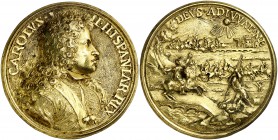 (antes de 1711). Archiduque Carlos de Austria. Victorias en Cataluña. (MHE. 187, mismo ejemplar). 43,70 g. Ø47 mm. Bronce dorado. Ex Áureo 28/05/2003,...