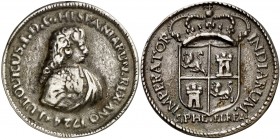 1724. Luis I. San Felipe el Real. Proclamación. (Medina 10) (MHE. 209, mismo ejemplar) (V.Q. 12935). 21,20 g. Ø37 mm. Plata fundida. José T. Medina la...