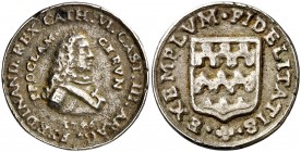 1746. Fernando VI. Girona. Proclamación. (Boada 06) (Ha. 8) (MHE. 213, mismo ejemplar) (RAH. 147) (V.Q. 12948). 4,28 g. Ø25 mm. Plata fundida. Grabado...