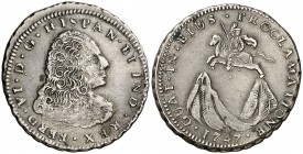 1747. Fernando VI. Guatemala. Proclamación. (Ha. 43) (MHE. 232, mismo ejemplar) (V.Q. 12973). 6,31 g. Ø23 mm. Plata. Rarísima. MBC+.