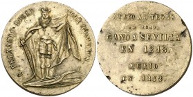 s/d (1748). Fernando VI. Conmemoración de la conquista de Sevilla por San Fernando. (MHE. 379, mismo ejemplar). 40,84 g. Ø37 mm. Bronce. Golpecitos. E...