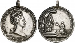 1711. Austria. Carlos VI. Coronación de Isabel Cristina como Emperatriz. (MHE. 422, mismo ejemplar). 44,60 g Ø48 mm. Plata. Con anilla. Leves golpecit...