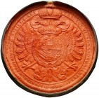s/d (1711-1740). Austria. Carlos VI. Gran Sello del Emperador. (MHE. 471, mismo ejemplar). Ø110 mm. Caja metálica, sello en lacre rojo, con restos del...