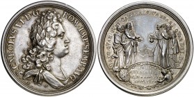 1718. Austria. Carlos VI. Toma de Sicilia por Carlos VI. (MHE. 442, mismo ejemplar). 29 g. Ø44 mm. Plata. Grabador: G.W. Vestner (Forrer VI, 252-257)....