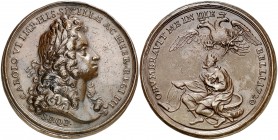 1720. Austria. Carlos VI. El senado de Palermo por la Proclamación de Carlos VI. (MHE. 446, mismo ejemplar) (Ruiz Trapero VI, 3207). 34 g. Ø43 mm. Bro...