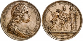 1725. Austria. Carlos VI. Paz de Viena. (MHE. 450, mismo ejemplar). 73,67 g. Ø55 mm. Bronce. Grabador: A.M. de Gennaro (Forrer I, 240). Rara. MBC+.