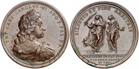 1725. Austria. Carlos VI. Paz de Viena. (MHE. 452, mismo ejemplar). 25,38 g. Ø43 mm. Bronce. Grabador: B. Richter (Forrer V, 118-121). Bella. Rara y m...
