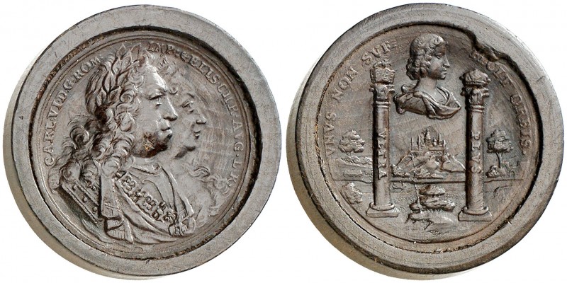 (1725). Austria. Carlos VI. Carlos VI, Isabel Cristina y ¿José I?. (MHE. 476, mi...