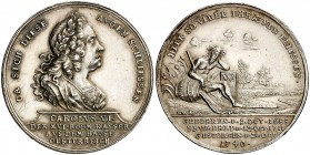 1740. Austria. Carlos VI. Muerte del Emperador. (MHE. 460, mismo ejemplar). 9,80 g. Ø32 mm. Plata. Grabador: J. Kittel (Forrer III, 168-169). Leves go...