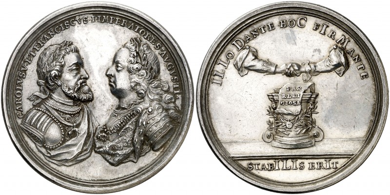 1755. Austria. Francisco I y María Teresa I. Conmemoración de la paz religiosa e...