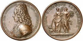 1724. Francia. Luis XV. Luis IV Enrique, Duque de Borbón, Príncipe de Condé. (MHE. 606, mismo ejemplar). 120,52 g. Ø59 mm. Bronce. Grabador: Duvivier ...