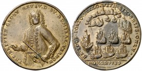 1739. Gran Bretaña. Jorge II. Almirante Vernon - Batalla de Portobello. (MHE. 700, mismo ejemplar) (V.Q. 14079). 11,97 g. Ø37 mm. Metal dorado. Rara a...