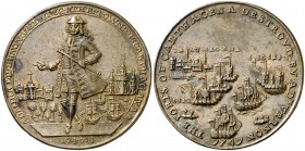 1741. Gran Bretaña. Jorge II. Almirante Vernon - Sitio de Cartagena. (Eimer 558) (MHE. 703, mismo ejemplar). 11,30 g. Ø37 mm. Bronce. Bella. Rara así....
