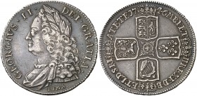 1746. Gran Bretaña. Jorge II. Corona - Expedición de Anson. (MHE. 704, mismo ejemplar). 29,77 g. Ø39 mm. Plata. Reverso de la moneda de 1 corona. Leye...