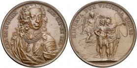 1739. Italia. Carlos Manuel III de Saboya. Cerdeña. (MHE. 717, mismo ejemplar). 79,95 g. Ø55 mm. Bronce. Grabador: J.A. Dassier (Forrer I, 510-512). B...