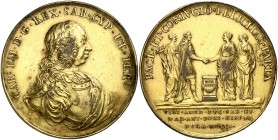 1750. Italia. Carlos Manuel III de Saboya. Cerdeña. Boda de Víctor Amadeo de Saboya con María Antonia de Borbón. (MHE. 718, mismo ejemplar). 47,59 g. ...