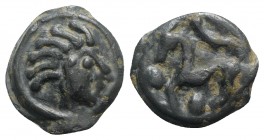 Celtic, Northwest Gaul. Senones, c. 100-50 BC. Potin Unit (19mm, 5.70g, 3h). Stylized head r. R/ Horse l.; pellets before and below. D&T 2640; CCCBM I...