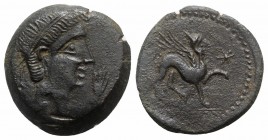 Spain, Castulo, late 2nd century BC. Æ As (26.5mm, 11.74g, 12h). Diademed male head r.; hand to r. R/ Sphinx advancing r.; star to r. ACIP 2143; SNG B...