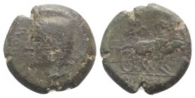 Samnium, Aesernia, c. 263-240 BC. Æ (20mm, 7.70g, 7h). Head of Vulcan l., wearing pilos; tongs to r. R/ Jupiter in biga galloping r.; above, Nike flyi...