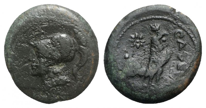 Northern Campania, Cales, c. 265-240 BC. Æ (20mm, 6.44g, 6h). Helmeted head of A...