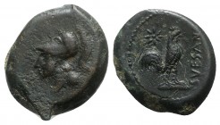 Northern Campania, Suessa Aurunca, c. 265-240 BC. Æ (21mm, 8.01g, 6h). Helmeted head of Minerva l. R/ Cock standing r.; star to upper l. Sambon 873; H...
