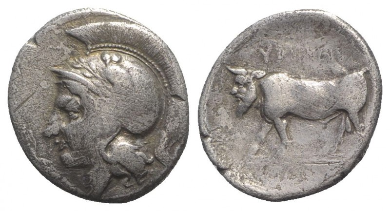 Southern Campania, Hyria, c. 405-395 BC. AR Didrachm (22mm, 6.86g, 6h). Head of ...