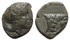 Southern Campania, Neapolis, c. 325-320 BC. Æ (16mm, 4.89g, 6h). Laureate head of Apollo r. R/ Forepart of man-headed bull r., star of four rays on sh...