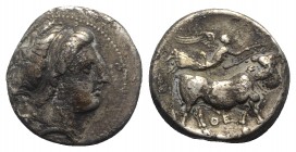 Southern Campania, Neapolis, c. 300-275 BC. AR Didrachm (20mm, 6.90g, 7h). Diademed head of nymph r.; astragalos to l. R/ Man-headed bull standing r.;...