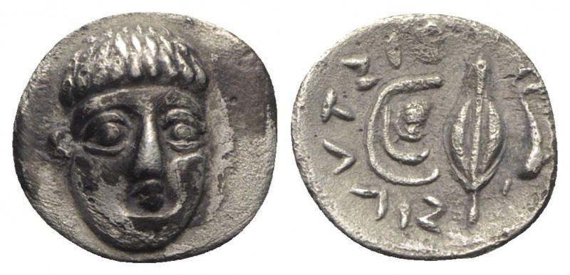 Southern Campania, Phistelia, c. 325-275 BC. AR Obol (9mm, 0.52g, 12h). Male hea...