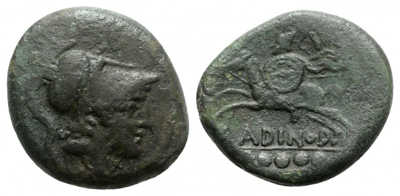 Eastern Italy, Larinum, c. 210-175 BC. Æ Quincunx (24mm, 11.73g, 11h). Head of M...