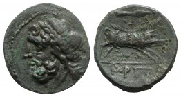 Northern Apulia, Arpi, 3rd century BC. Æ (22mm, 7.46g, 6h). Laureate head of Zeus l.; thunderbolt. R/ Boar r.; spear above. HNItaly 642; SNG ANS 635-8...