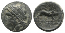 Northern Apulia, Arpi, 3rd century BC. Æ (21mm, 7.24g, 5h). Laureate head of Zeus l.; thunderbolt. R/ Boar r.; spear above. HNItaly 642; SNG ANS 635-8...