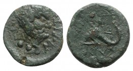 Southern Apulia, Brundisium, 2nd century BC. Æ Quadrans (17mm, 5.16g, 12h). Wreathed head of Neptune r.; behind, Nike standing r. on trident, crowning...
