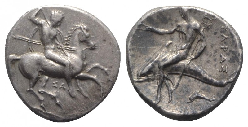 Southern Apulia, Tarentum, c. 332-302 BC. AR Nomos (20mm, 7.97g, 3h). Horseman r...