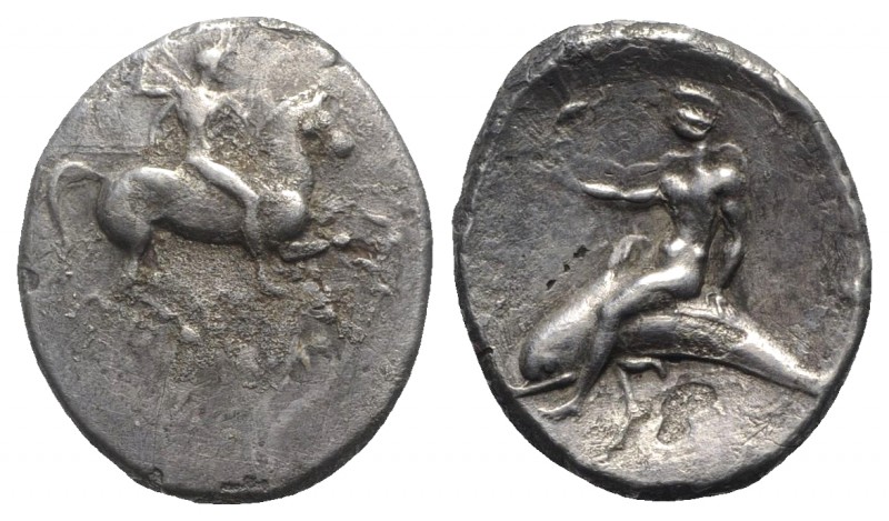 Southern Apulia, Tarentum, c. 302-280 BC. AR Nomos (24mm, 6.73g, 12h). Warrior o...