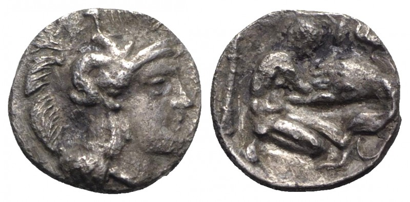 Southern Apulia, Tarentum, c. 325-280 BC. AR Diobol (10mm, 0.90g, 12h). Head of ...