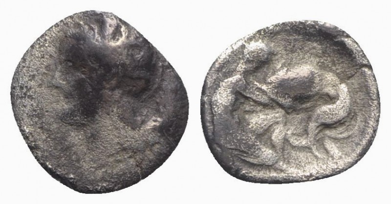 Southern Apulia, Tarentum, c. 325-280 BC. AR Diobol (11mm, 0.92g, 5h). Head of A...