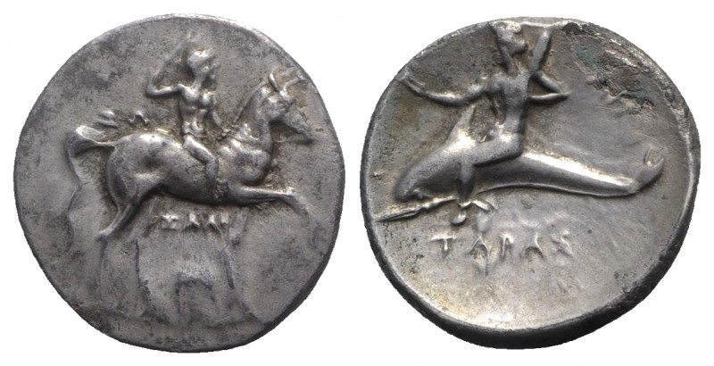 Southern Apulia, Tarentum, c. 280-272 BC. AR Nomos (22mm, 6.47g, 5h). Youth on h...