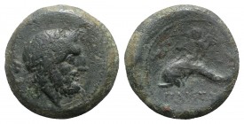 Northern Lucania, Paestum, 264-241 BC. Æ (20mm, 7.67g, 12h). Laureate head of Neptune r.; dolphin behind. R/ Eros, holding wreath and trident, riding ...